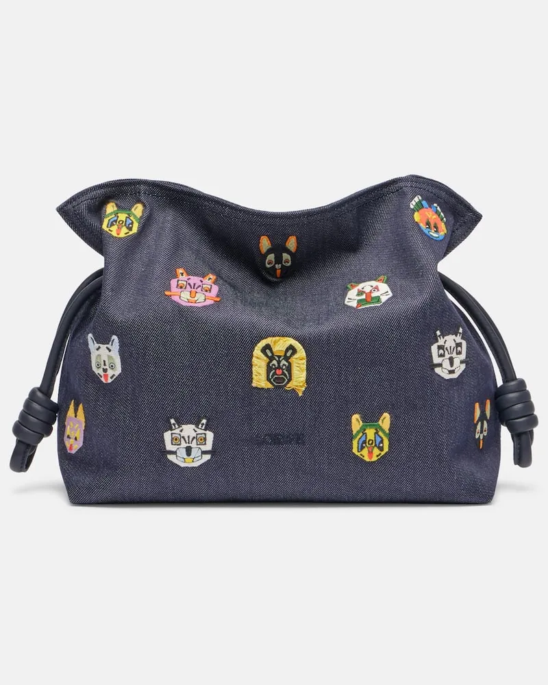 Loewe X Louis Wain Clutch Flamenco Cats Medium aus Denim Blau