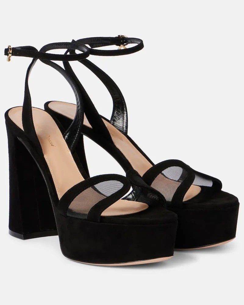 Gianvito Rossi Plateausandalen aus Samt und Mesh Schwarz