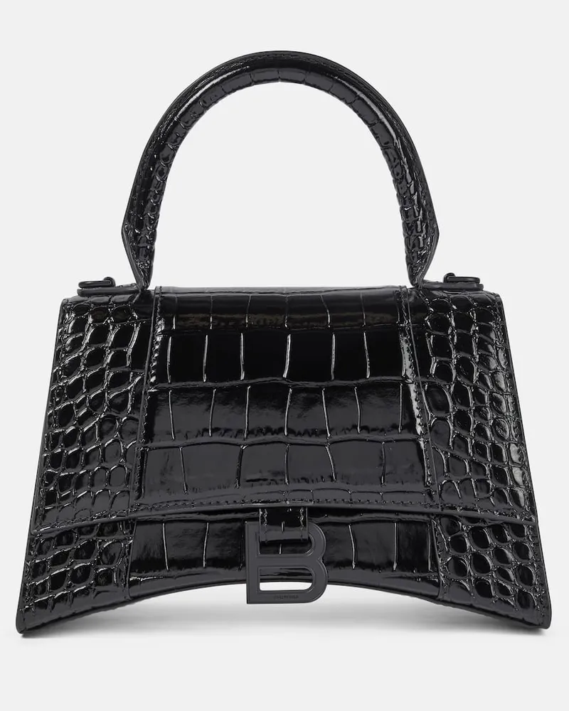 Balenciaga Schultertasche Hourglass Small aus Leder Schwarz