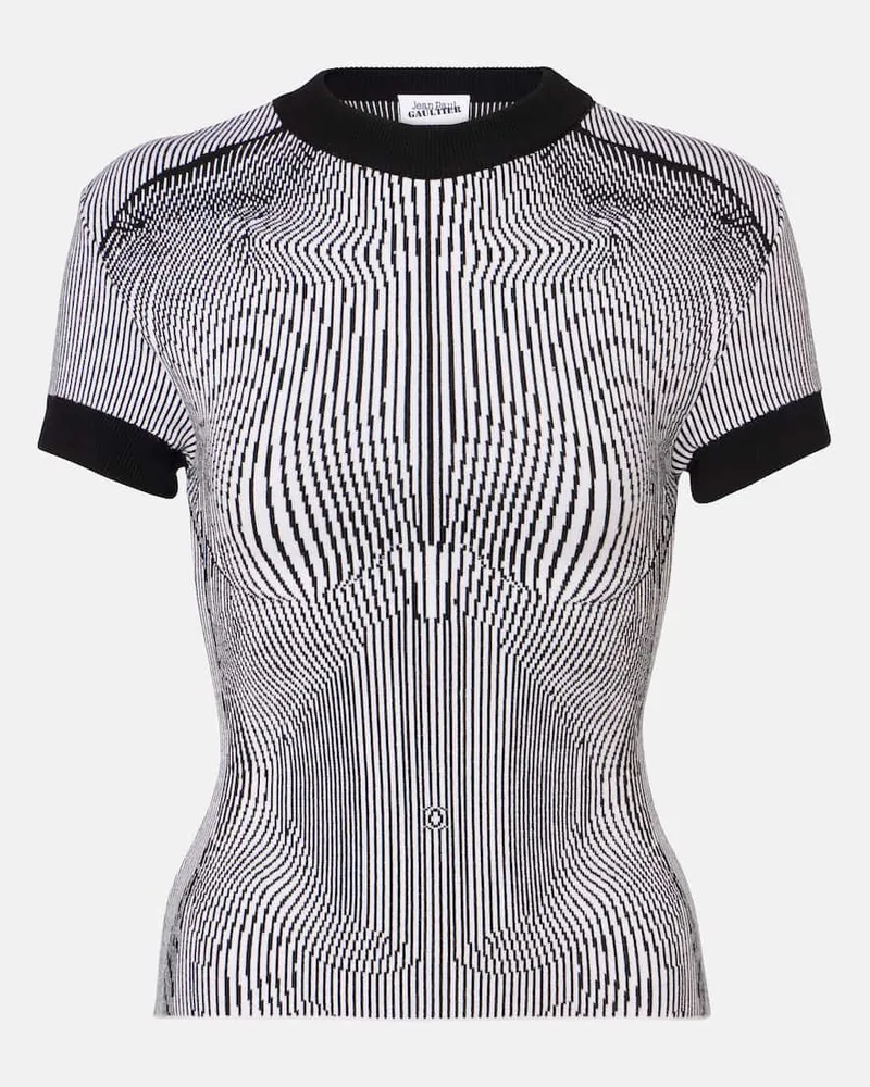 Jean Paul Gaultier Top Morphing Pinstripe aus Jersey Schwarz