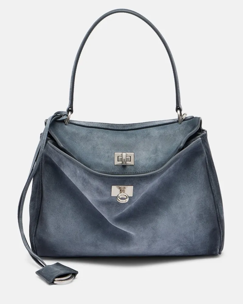 Balenciaga Schultertasche Rodeo Small aus Veloursleder Grau