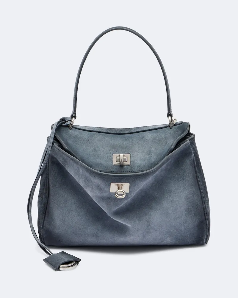 Balenciaga Henkeltasche Rodeo Small aus Veloursleder Grau