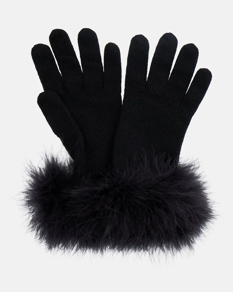 Valentino Garavani Handschuhe VLogo aus Schurwolle mit Federn Schwarz