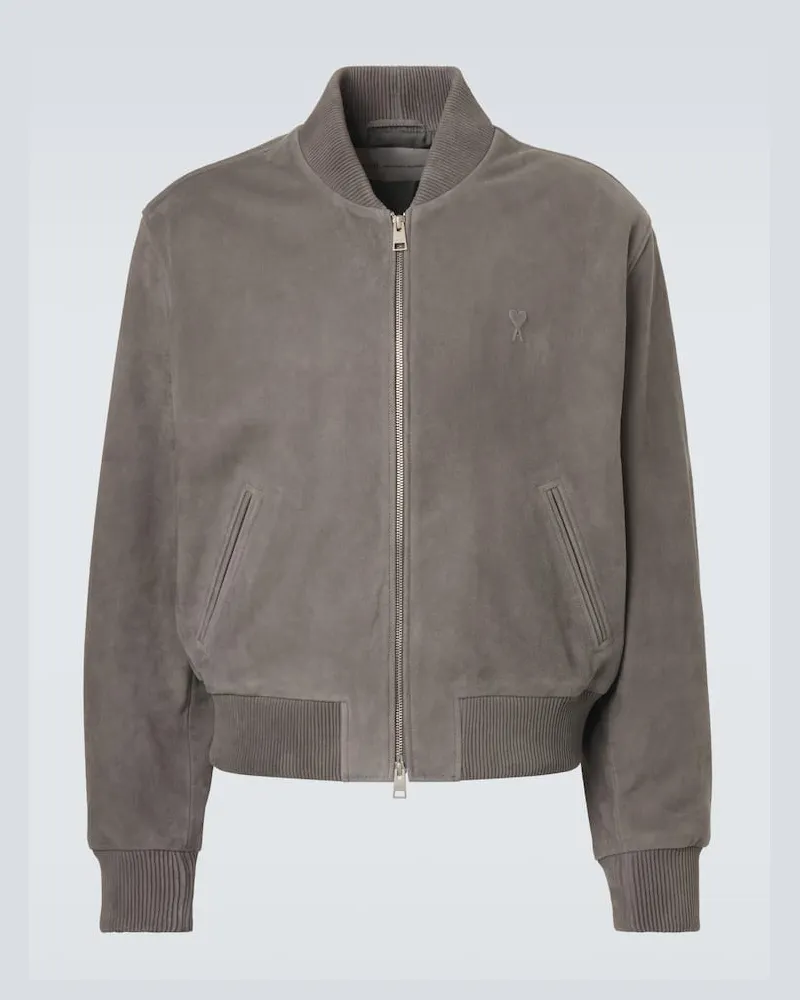 AMI Paris Bomberjacke Ami de Cœur aus Veloursleder Grau