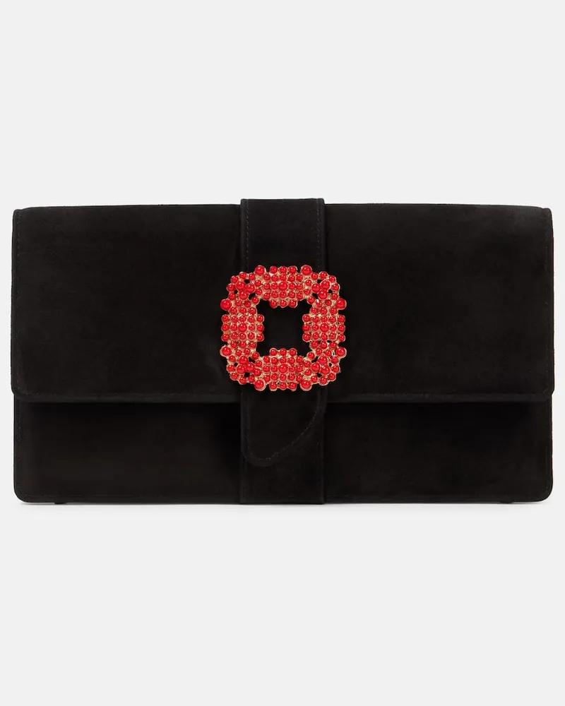 Manolo Blahnik Verzierte Clutch Capri aus Veloursleder Schwarz