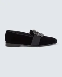 Manolo Blahnik Verzierte Loafers Carlton aus Samt Schwarz