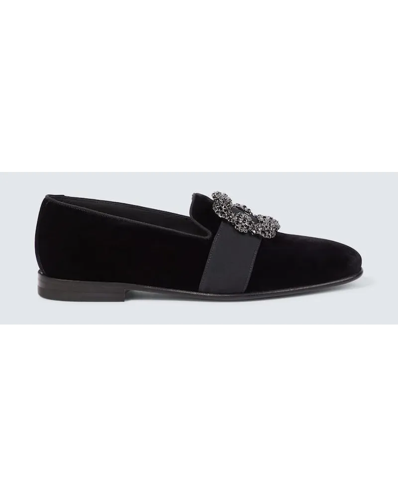 Manolo Blahnik Verzierte Loafers Carlton aus Samt Schwarz