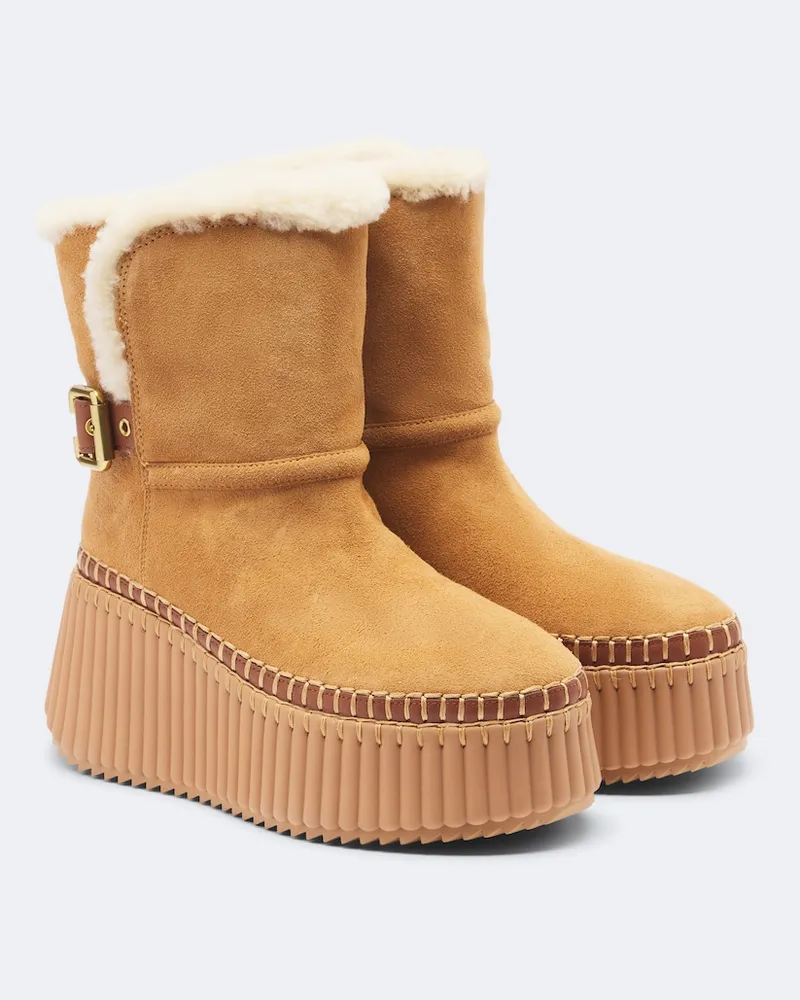 Chloé Chloé Ankle Boots Nama aus Veloursleder mit Shearling Braun