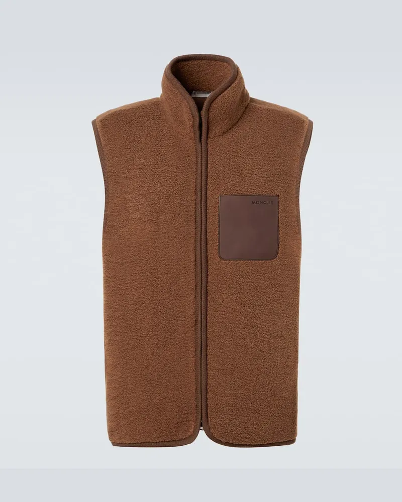 Moncler Weste aus Teddyfleece mit Leder Braun