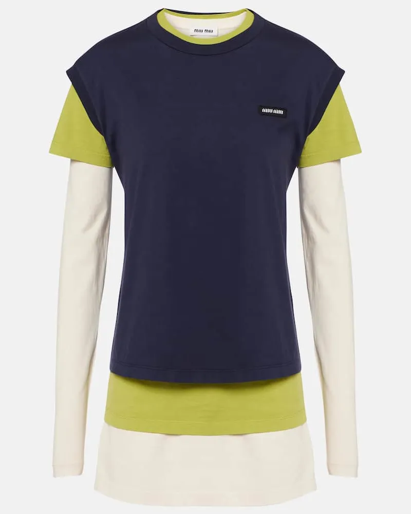 Miu Miu Set aus drei T-Shirts aus Baumwoll-Jersey Blau