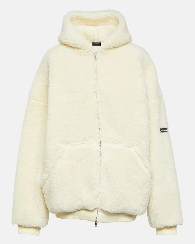 Balenciaga Kapuzenjacke aus Faux Shearling Weiß