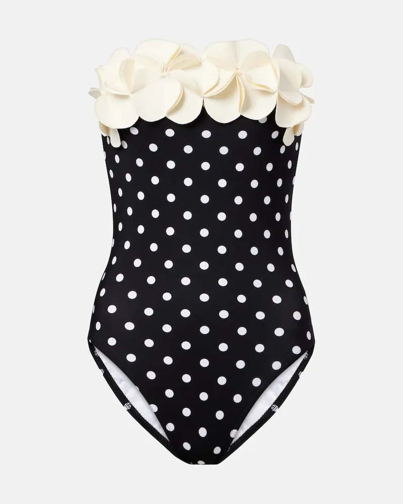 Karla Colletto Badeanzug mit Blumenapplikation Schwarz