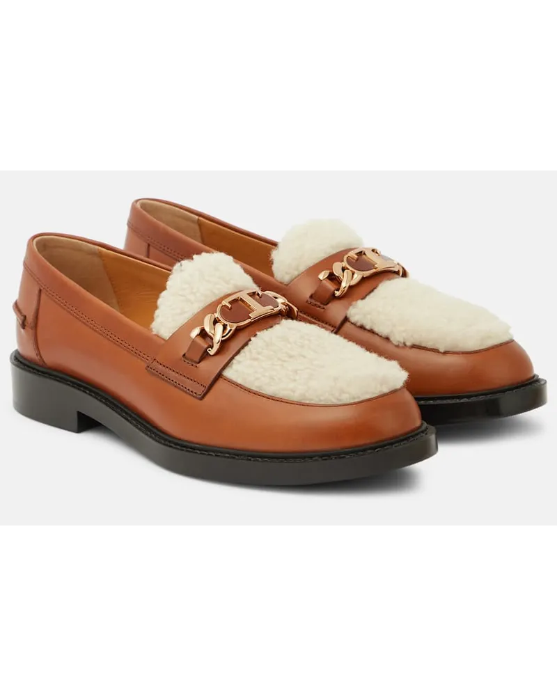 TOD'S Loafers aus Leder und Shearling Braun