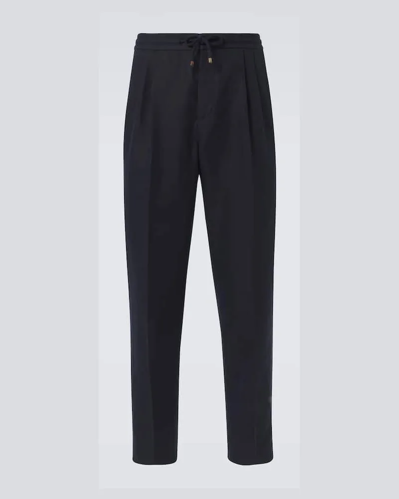 Brunello Cucinelli Hose aus Leinen und Baumwolle Blau
