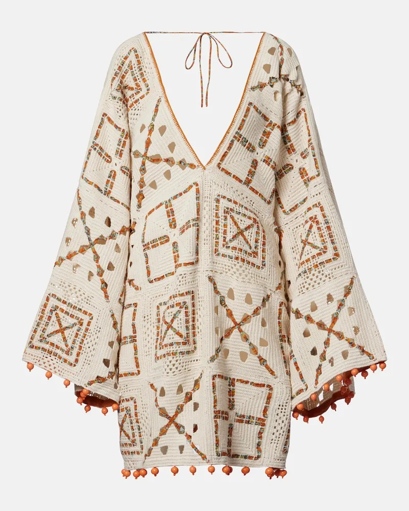 ALEMAIS Alémais Verziertes Minikleid Marva aus Häkelstrick Weiß