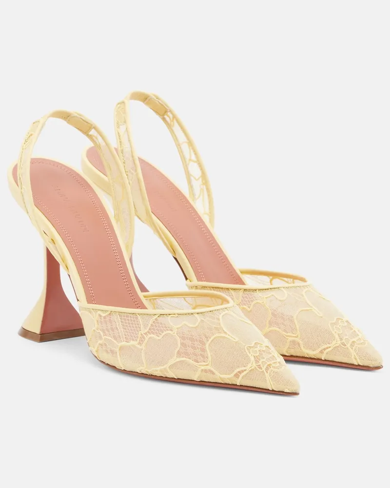 Amina Muaddi Slingback-Pumps Holli aus Spitze mit Leder Gelb