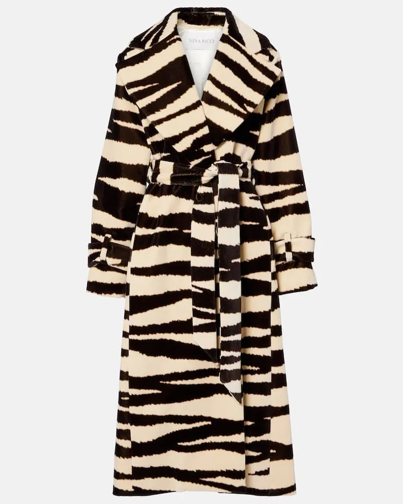 Nina Ricci Bedruckter Mantel aus Baumwollsamt Schwarz
