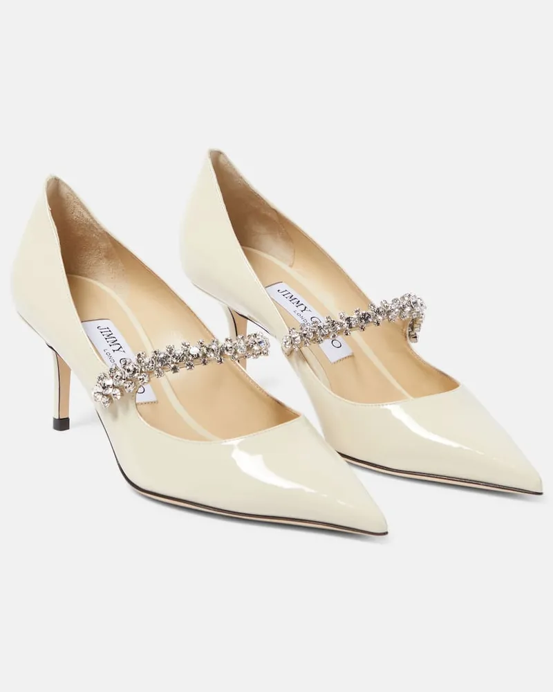 Jimmy Choo Verzierte Pumps Bing 65 aus Lackleder Weiß