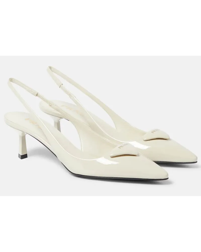 Prada Slingback-Pumps aus Lackleder Weiss