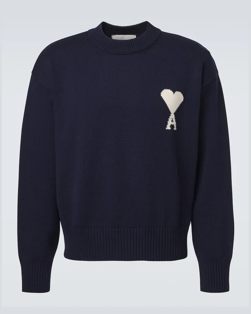 AMI Paris Pullover Ami de Cœur aus Wolle und Baumwolle Blau