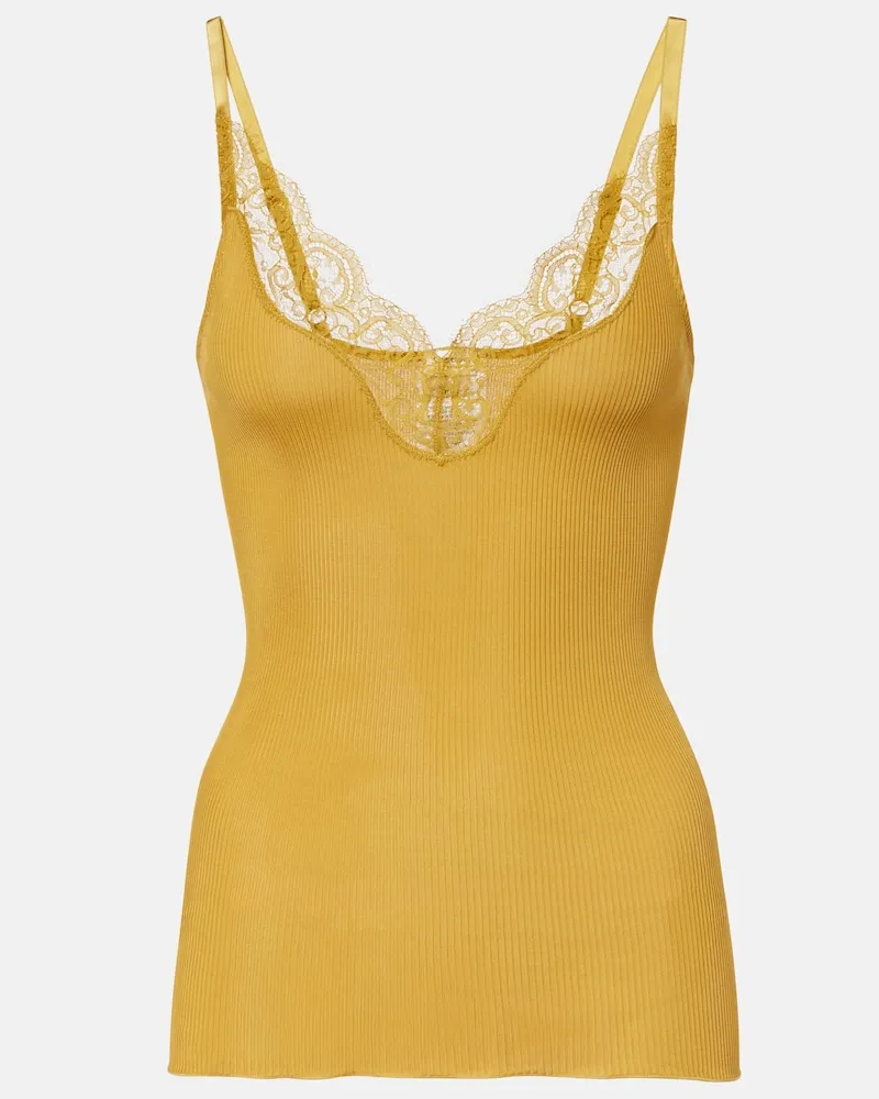 Saint Laurent Top aus Rippstrick mit Spitze Gelb