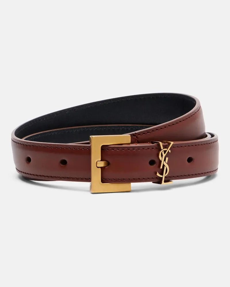 Saint Laurent Gürtel Cassandre aus Leder Braun
