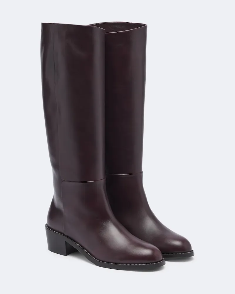 Aquazzura Kniehohe Stiefel Sellier aus Leder Burgunderrot