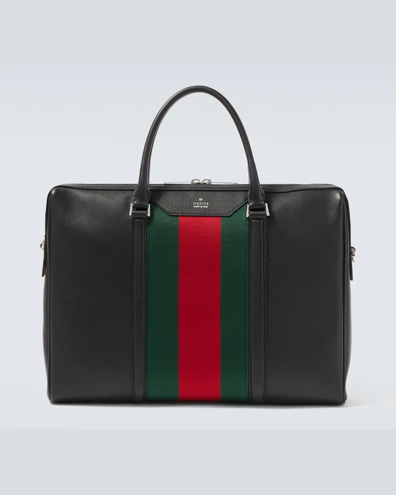 Gucci Aktentasche Web Stripe aus Leder Schwarz