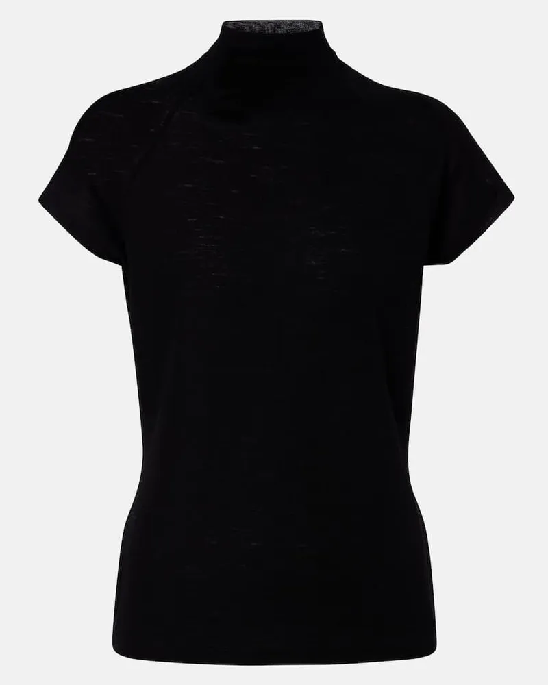 Vince Top aus Woll-Jersey Schwarz