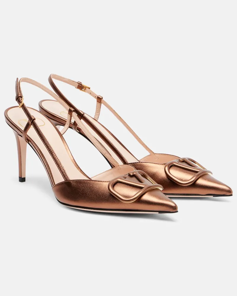 Valentino Garavani Slingback-Pumps VLogo Signature 80 aus Metallic-Leder Braun