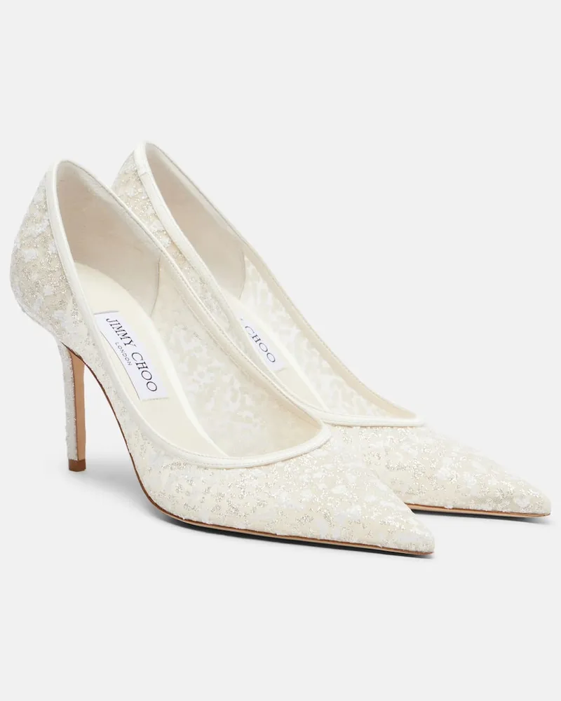 Jimmy Choo Bestickte Pumps Love aus Tüll Weiß