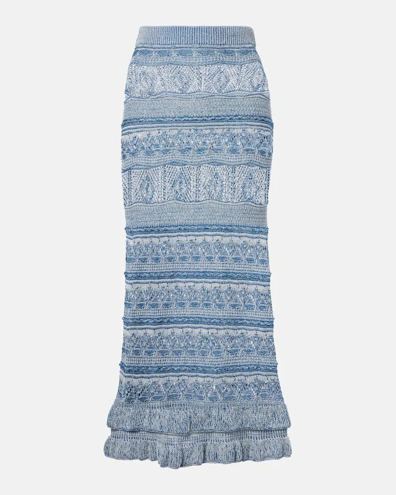 Etro Midirock aus Häkelstrick Blau