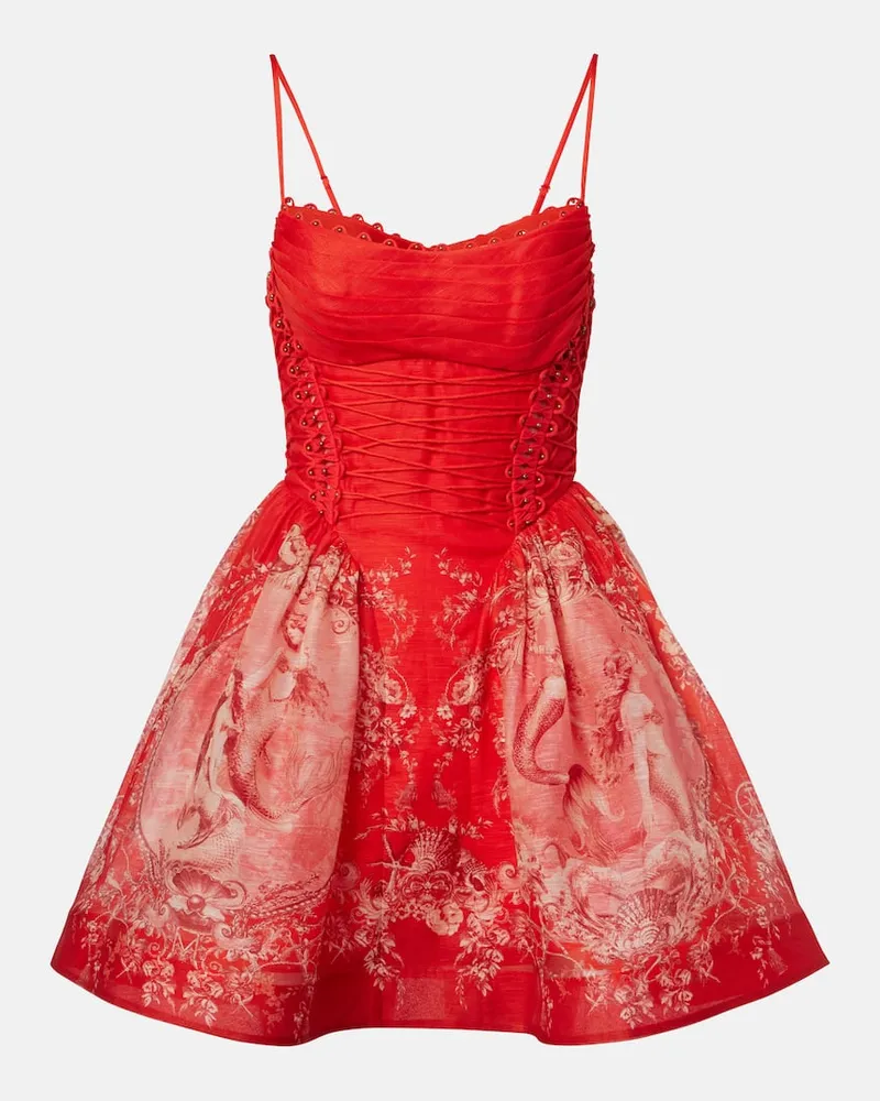 Zimmermann Minikleid Rebellion aus Leinen und Seide Rot