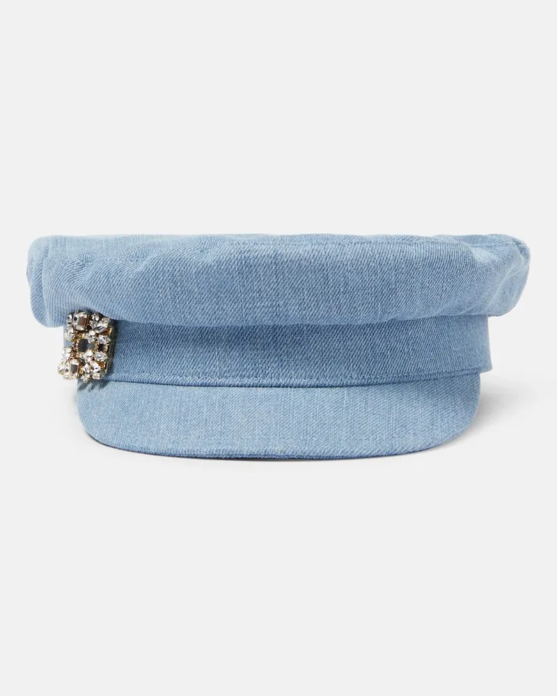 Roger Vivier Verzierte Schiebermütze Broche Vivier aus Denim Blau