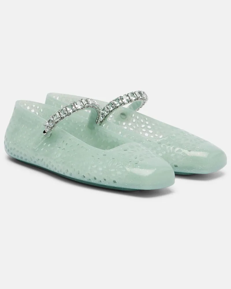 Jimmy Choo Ballerinas Jelly mit Kristallen Grün