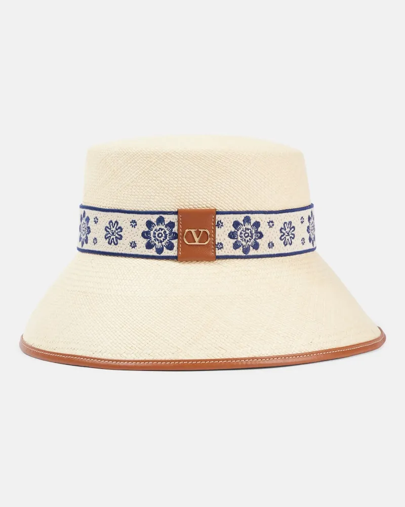 Valentino Garavani Bestickter Hut Antibes VLogo aus Stroh Beige