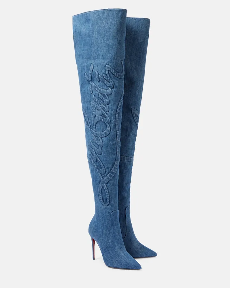 Christian Louboutin Overknee-Stiefel Kate Botta Alta 100 aus Denim Blau