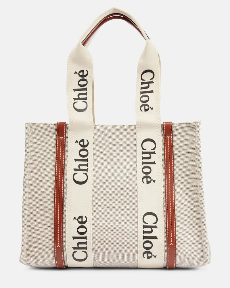 Chloé Chloé Tote Woody Medium aus Canvas Beige