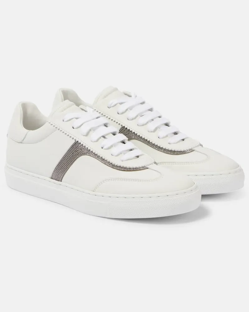 Brunello Cucinelli Verzierte Sneakers Monili aus Leder Weiß