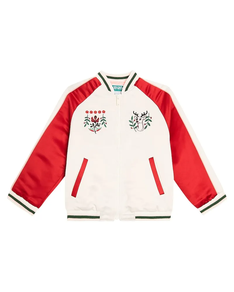 Kenzo Bestickte Collegejacke aus Satin Weiß