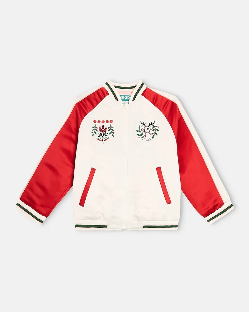 Kenzo Bestickte Collegejacke aus Satin Weiß