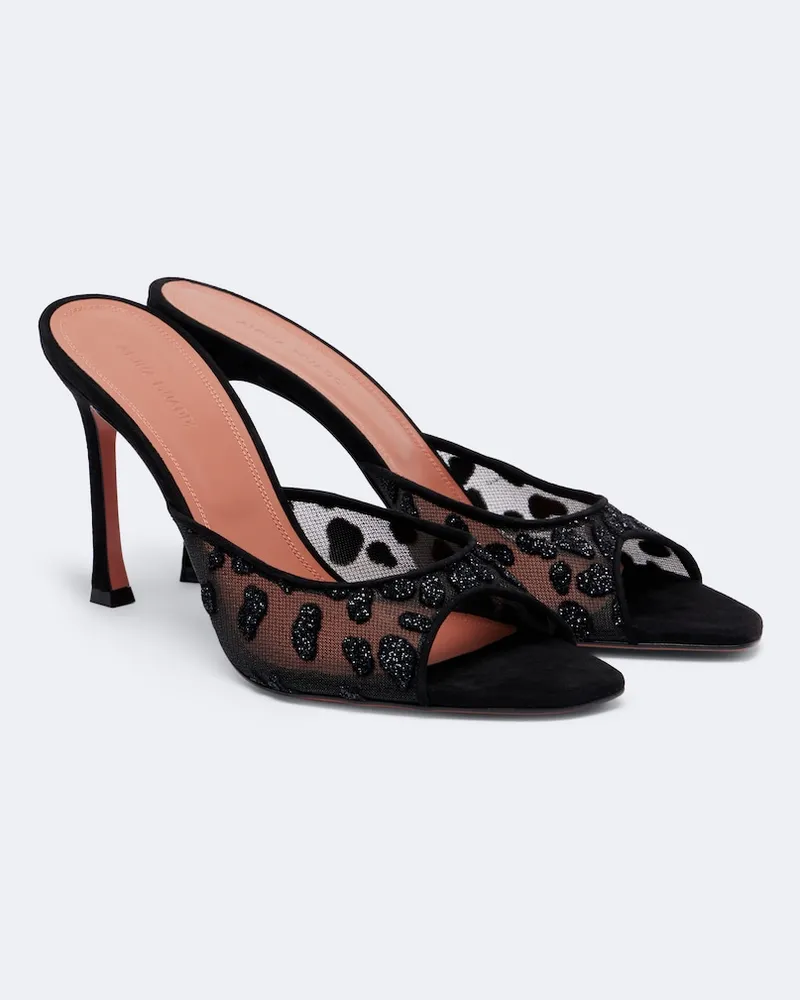 Amina Muaddi Verzierte Mules Alexa aus Mesh Schwarz