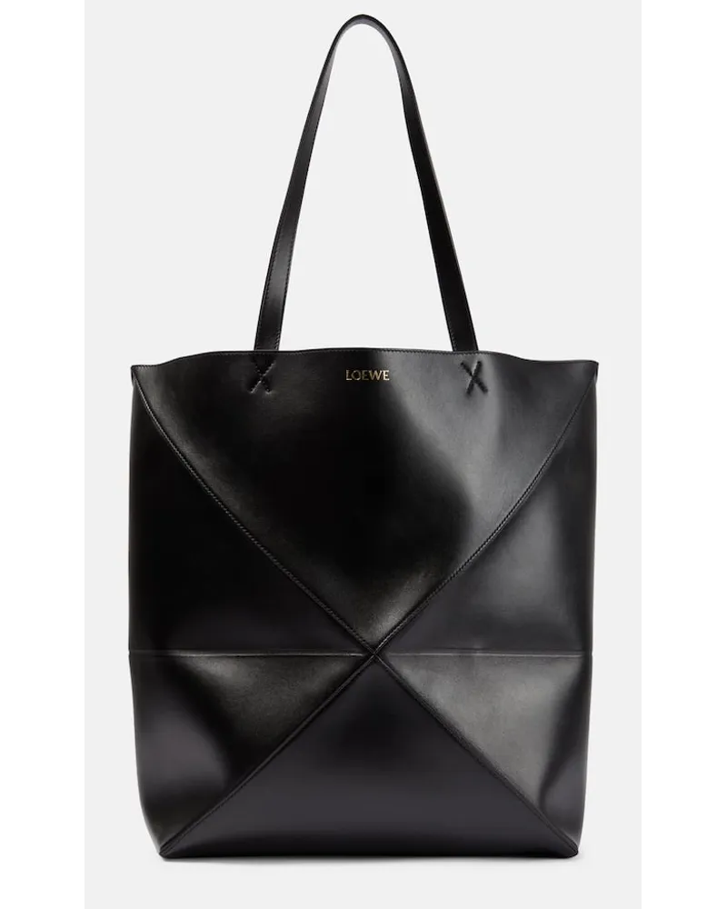 Loewe Tote Puzzle Fold Large aus Leder Schwarz