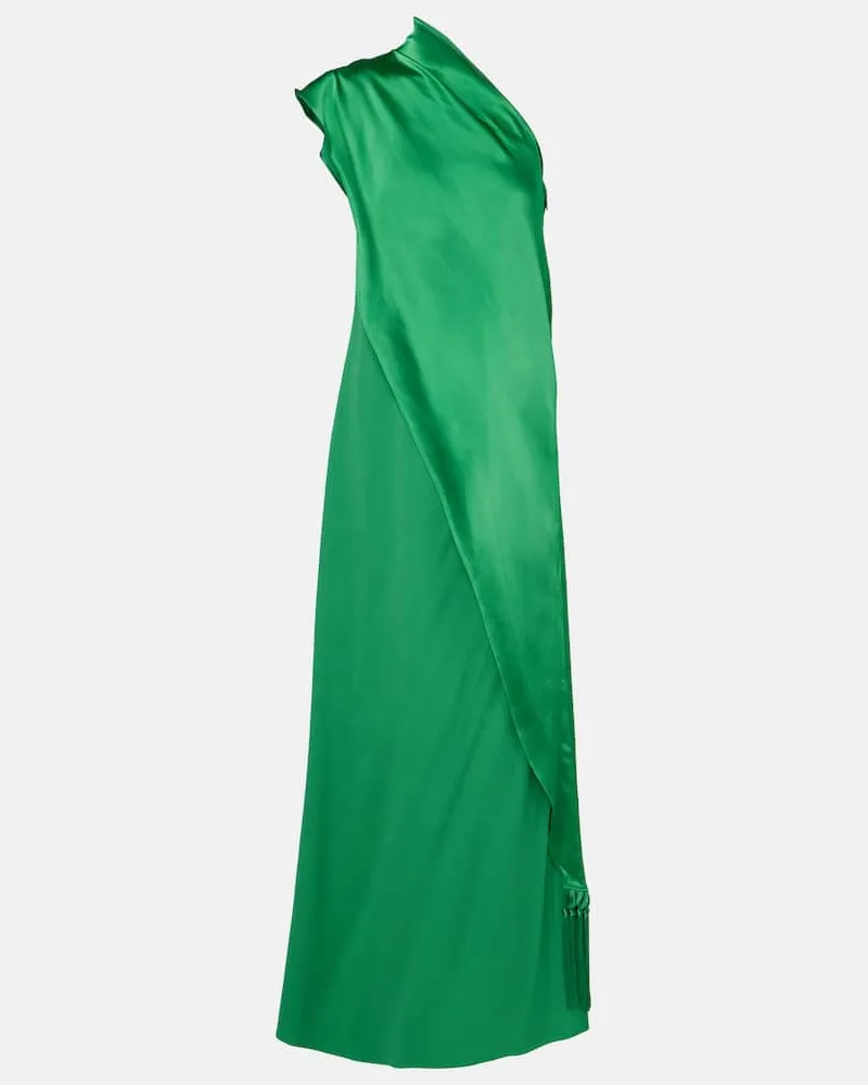 Taller Marmo One-Shoulder-Robe Berenson aus Satin Grün