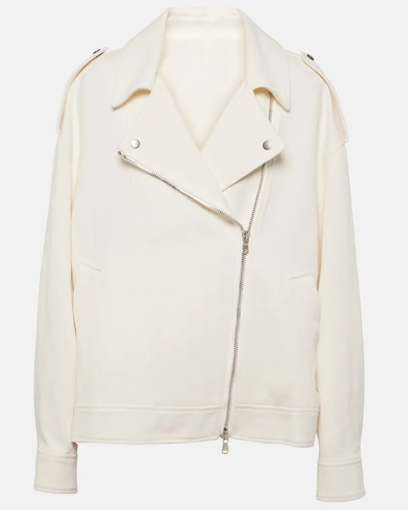 Brunello Cucinelli Bikerjacke aus Baumwolle und Leinen Weiß