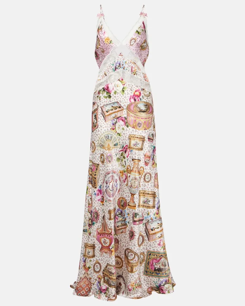 Camilla Bedrucktes Maxikleid aus Seide mit Spitze Multicolor