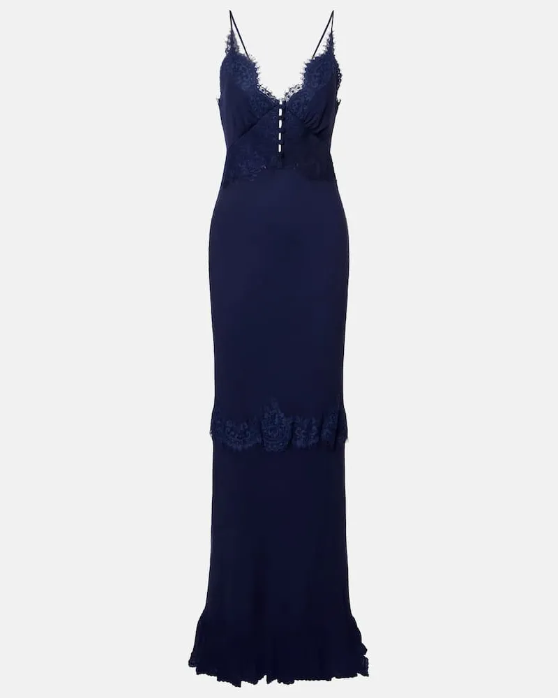 Self-Portrait Robe aus Georgette mit Spitze Blau