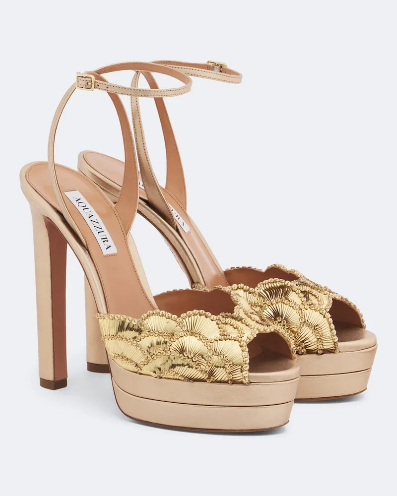 Aquazzura Plateausandalen Ce Soir aus Metallic-Leder Gold