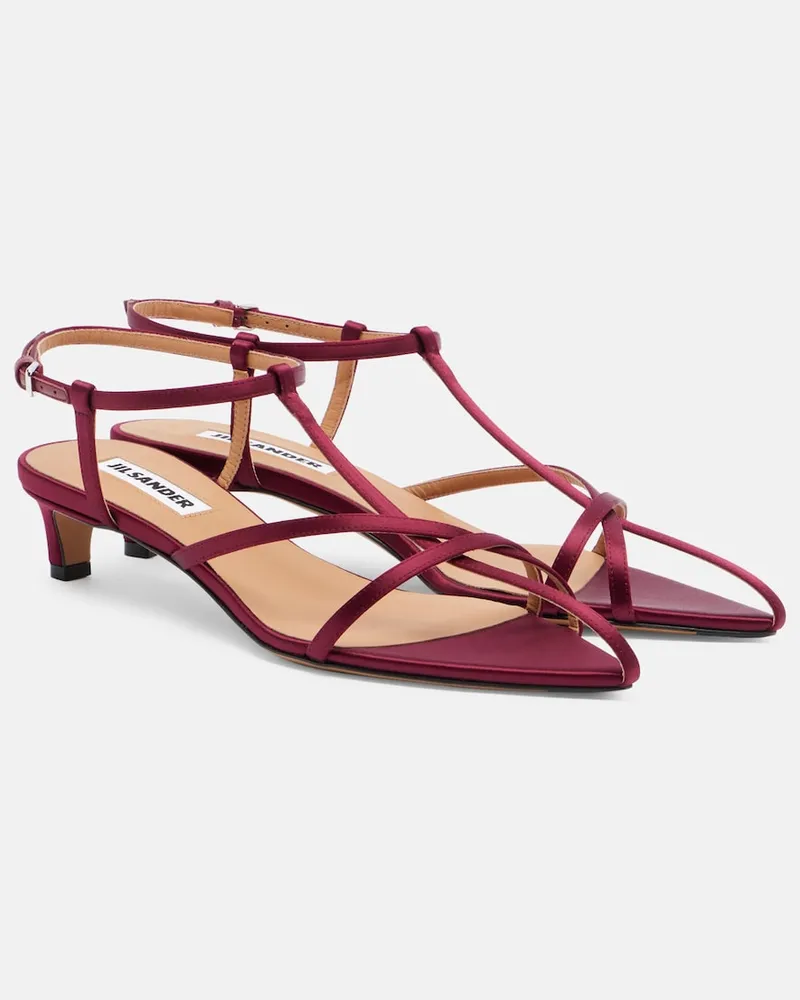 Jil Sander Sandalen Cage aus Satin und Leder Burgunderrot