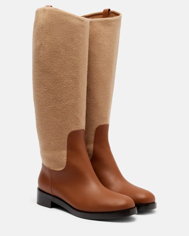 Max Mara Stiefel Cavaliere aus Wolle und Leder Braun